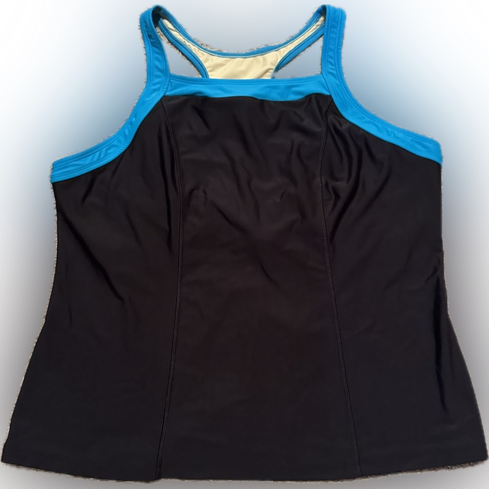 Juno Active Sz 3X Black & Aqua Swim Active Top w/ built in sports bra
